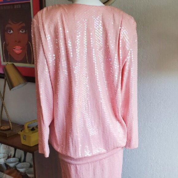80s Vintage Pink Hartly Westwood Sequin Drop Waist Dress - Picture 3 of 4